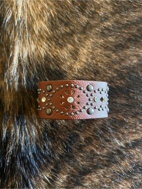Brown Studded Leather Cuff Bracelet
